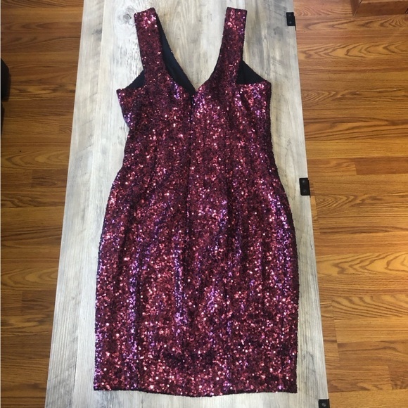 Dress The Population Sequins Mini Sleeveless Red Purple Dress - Picture 5 of 8